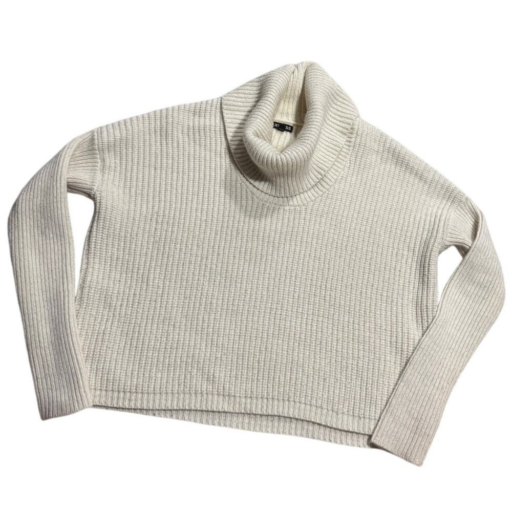 Express Cowl Neck Sweater Cropped Wool Ribbed Drop Shoulder Womens Medium Ivory